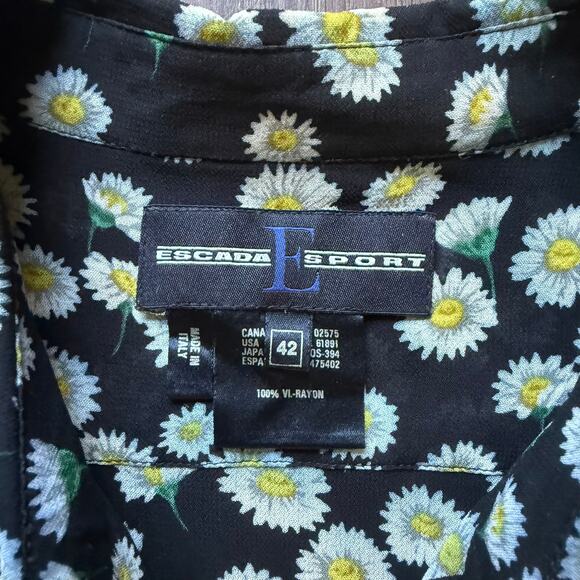 Escada Sport Daisy Print Floral Button Front Blouse Women’s 42 Black White - Picture 6 of 12